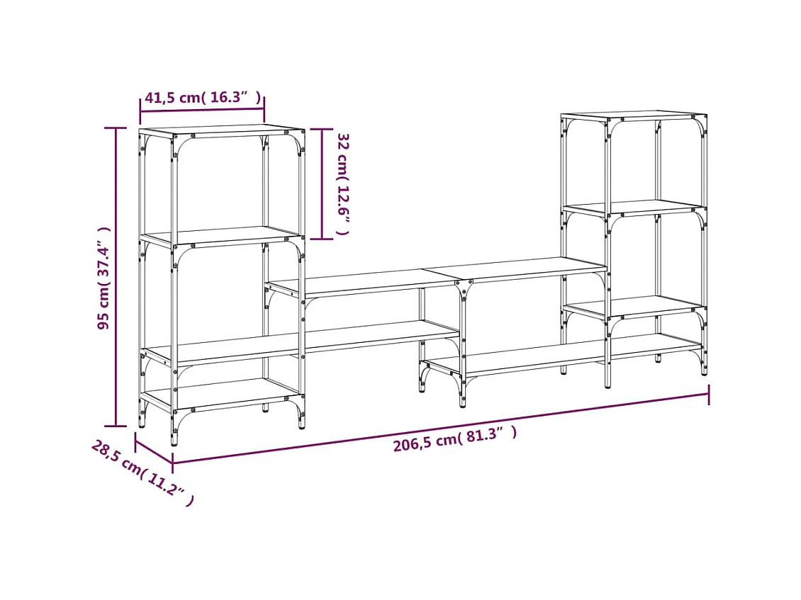 Cilyra  Tv-meubel 206,5x28,5x95 cm bewerkt hout gerookt eikenkleurig