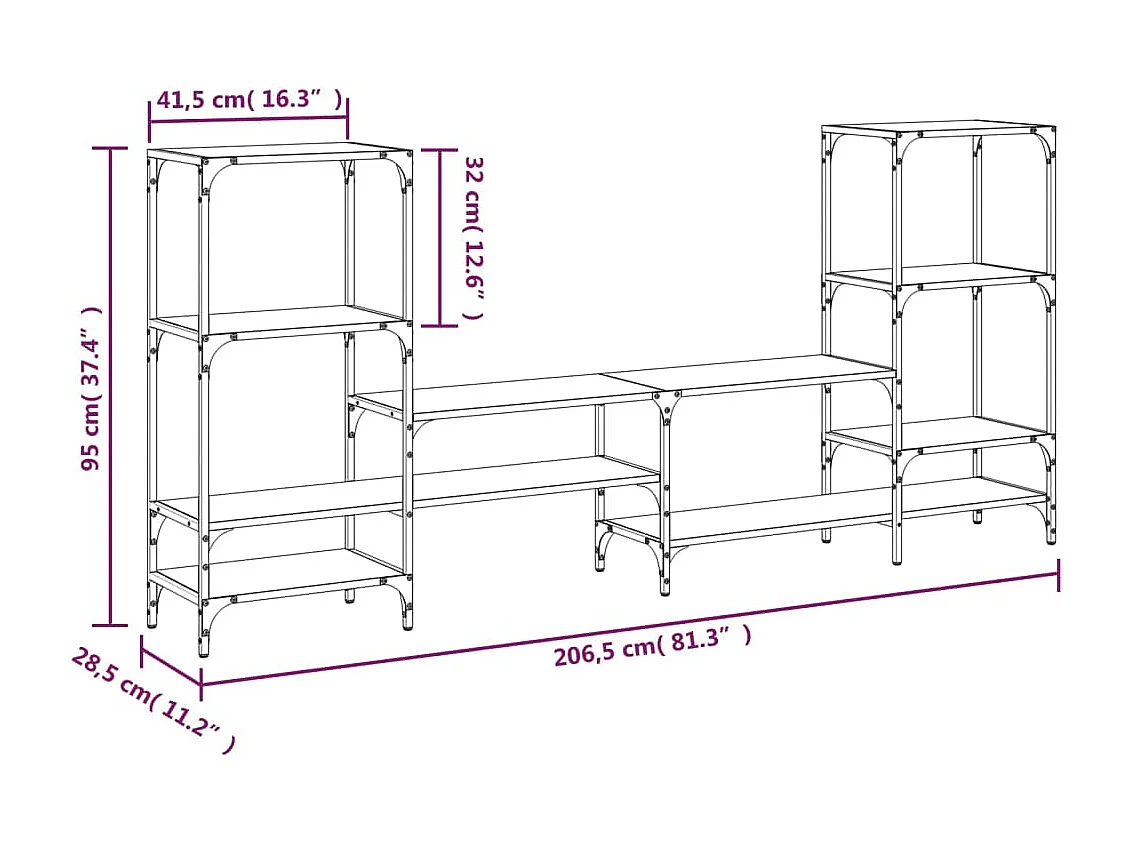 Cilyra  Mueble de TV madera ingeniería roble ahumado 206,5x28,5x95 cm