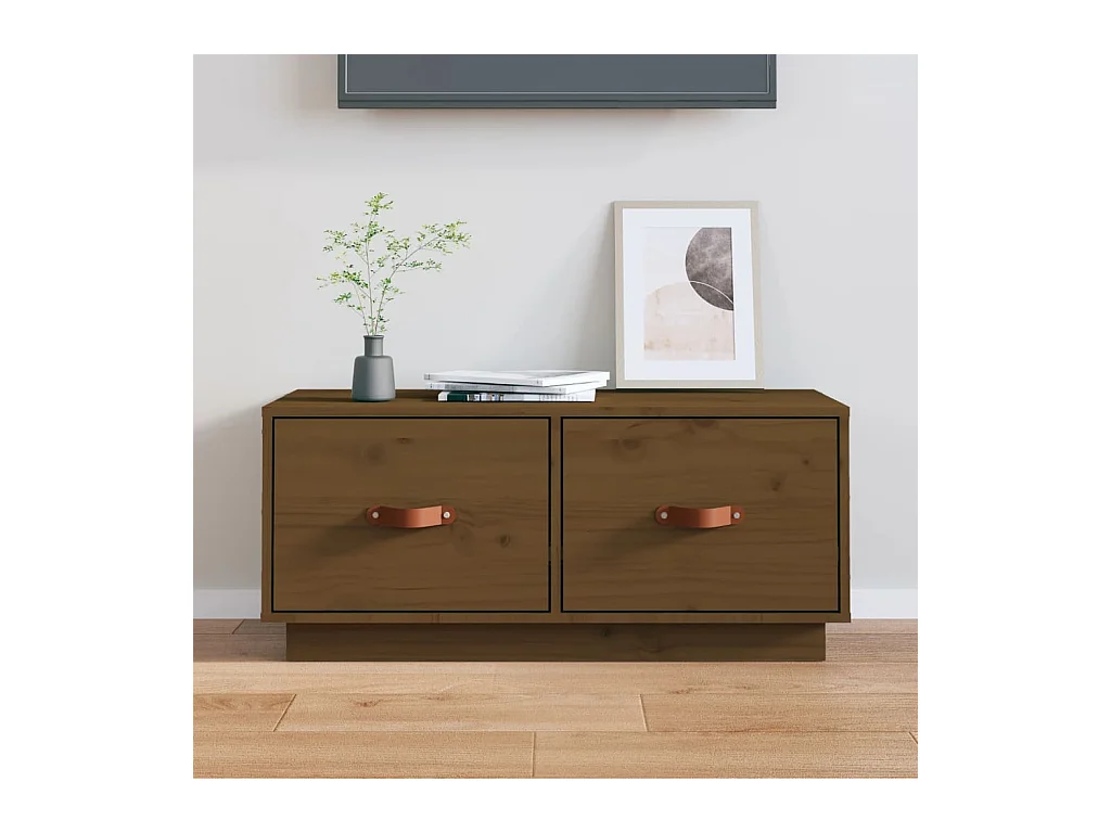 Rorik  Mueble de TV madera maciza de pino marrón miel 80x34x35 cm