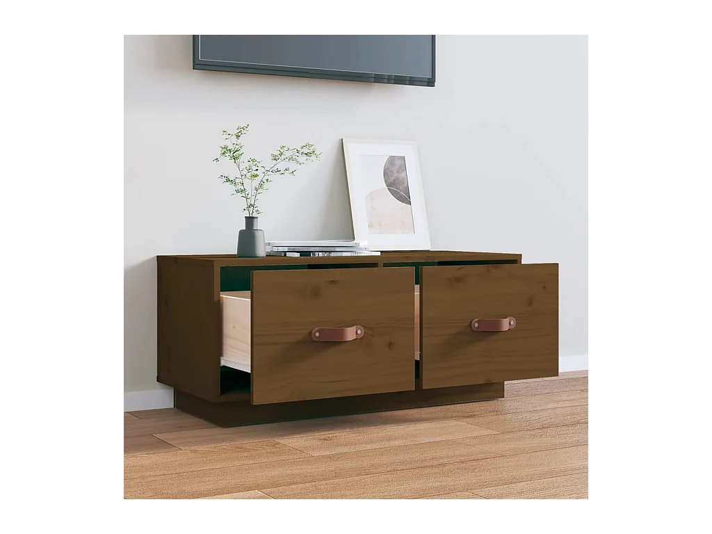 Rorik  Mueble de TV madera maciza de pino marrón miel 80x34x35 cm