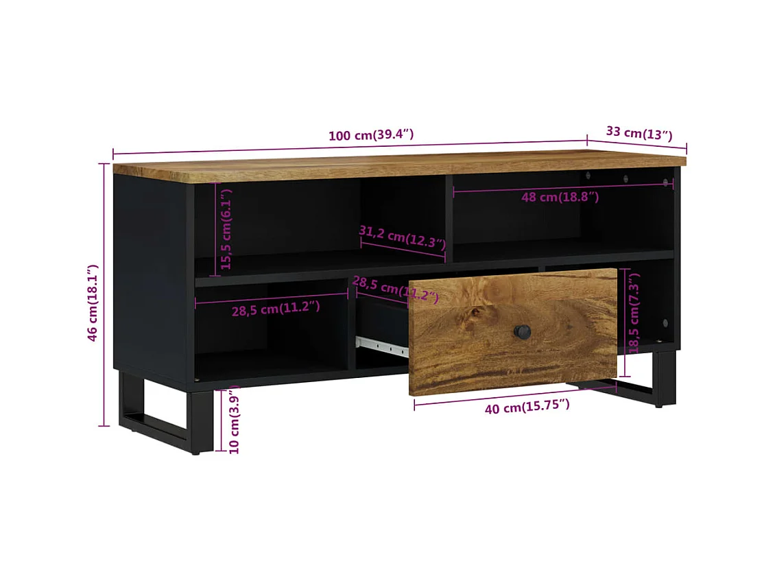 Mordan  Meuble TV 100x33x46 cm bois de manguier et d'ingénierie