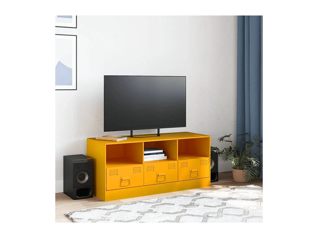 Dafina  Meuble TV jaune moutarde 99x39x44 cm acier