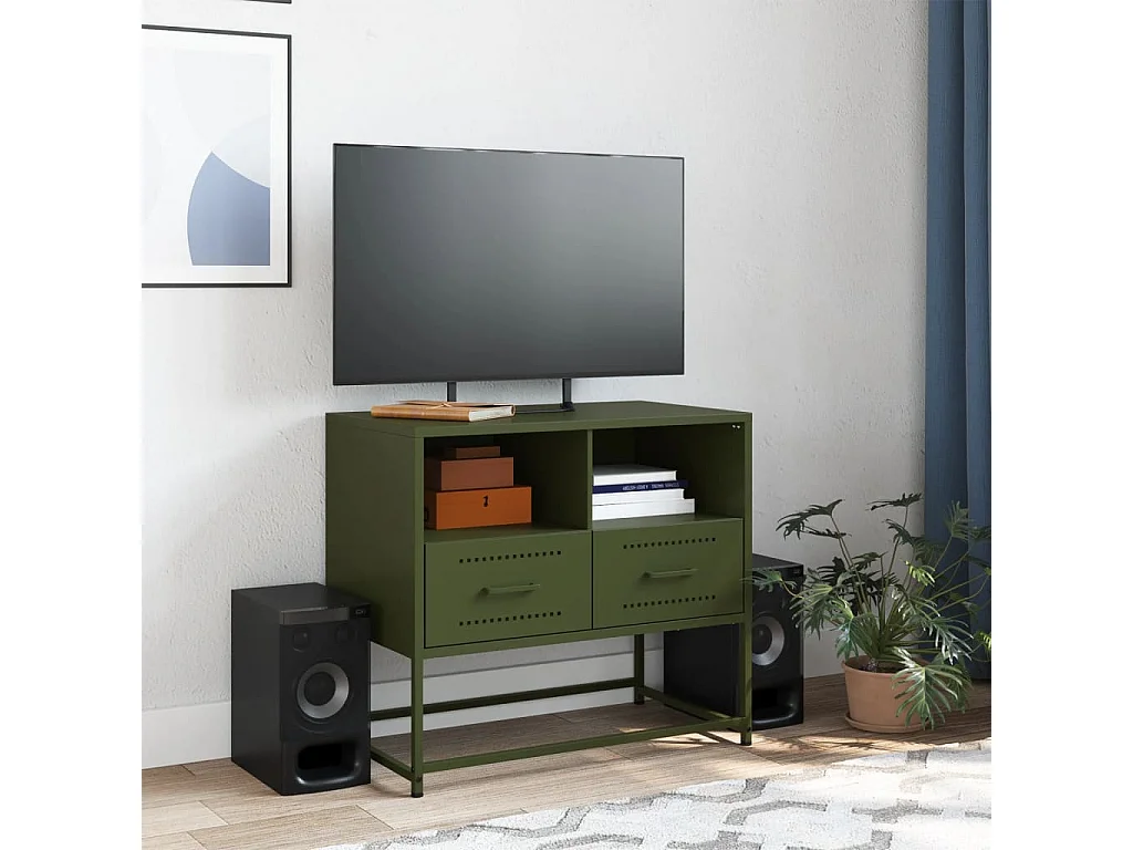 Nicholas  Mueble para TV de acero verde oliva 68x39x60,5 cm