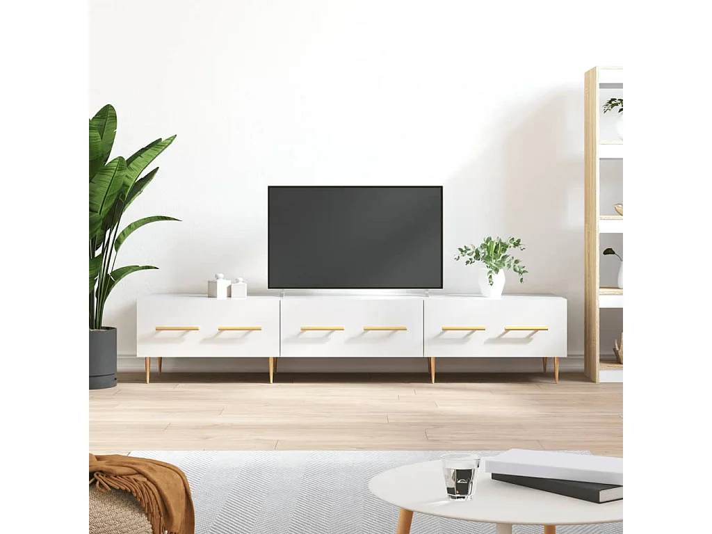 Sidney  Meuble TV blanc brillant 150x36x30 cm bois d'ingénierie