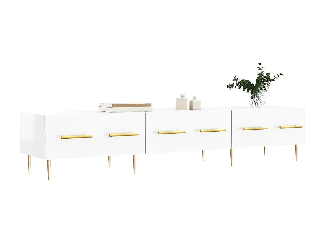 Sidney  Meuble TV blanc brillant 150x36x30 cm bois d'ingénierie