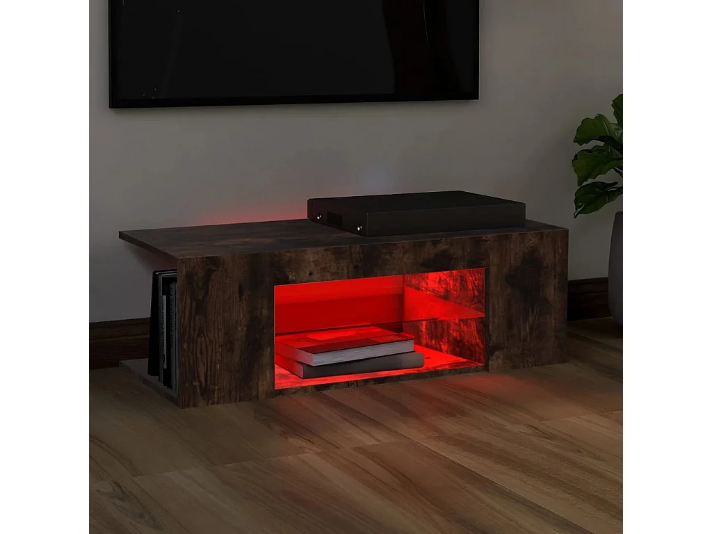 Crijn  Meuble TV avec lumières LED Chêne fumé 90x39x30 cm