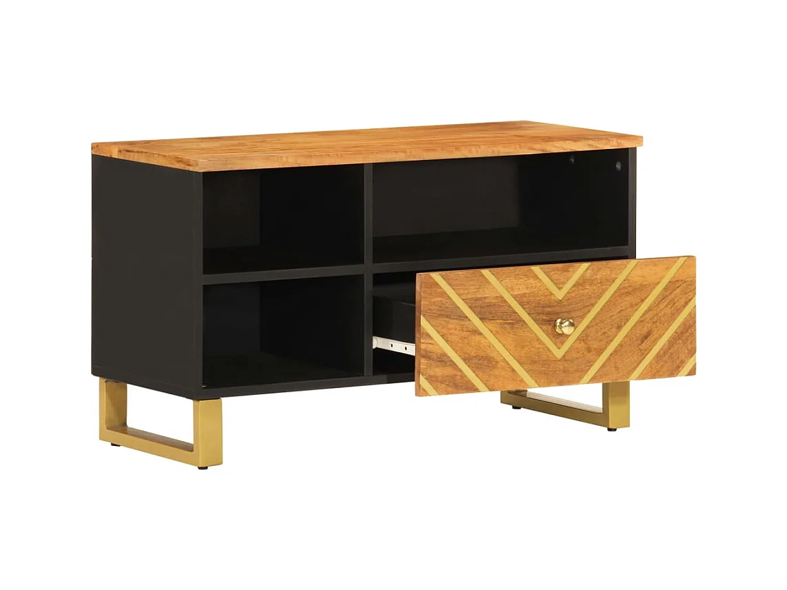Garden Furniture -  Meuble TV marron et noir 80x33,5x46 cm bois massif de manguier
