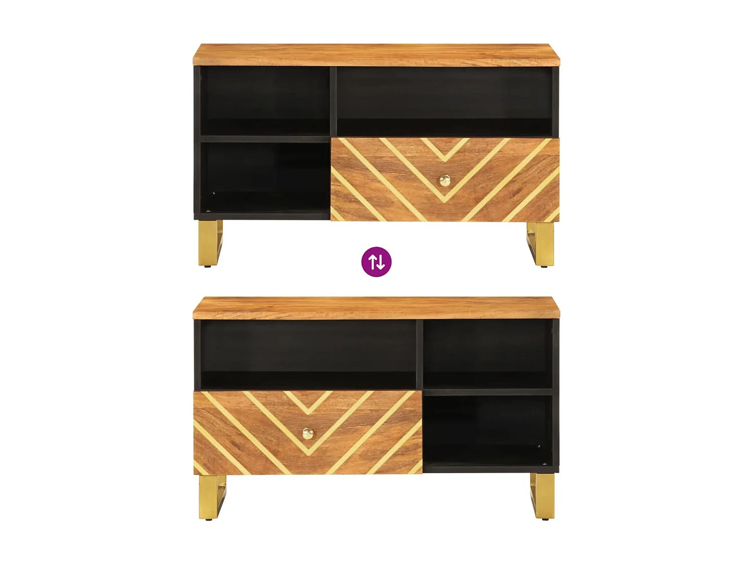 Garden Furniture -  Meuble TV marron et noir 80x33,5x46 cm bois massif de manguier