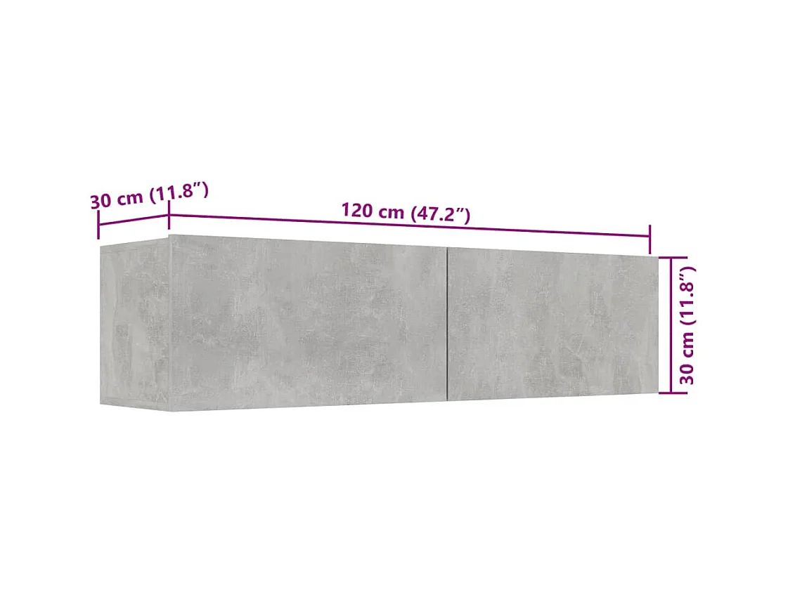 Mitchel  Meuble TV Gris béton 120x30x30 cm Bois d’ingénierie