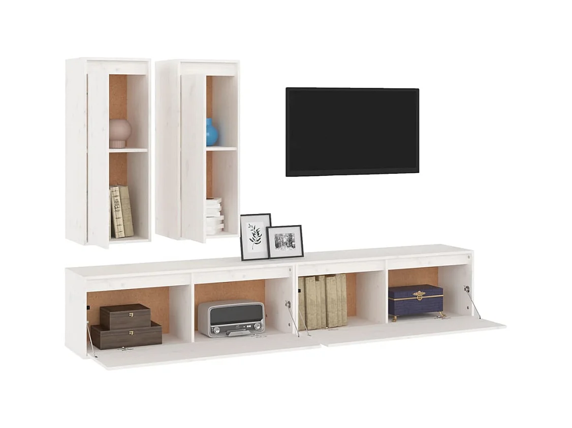Karoline Sofie  Meubles TV 4 pcs Blanc Bois massif de pin