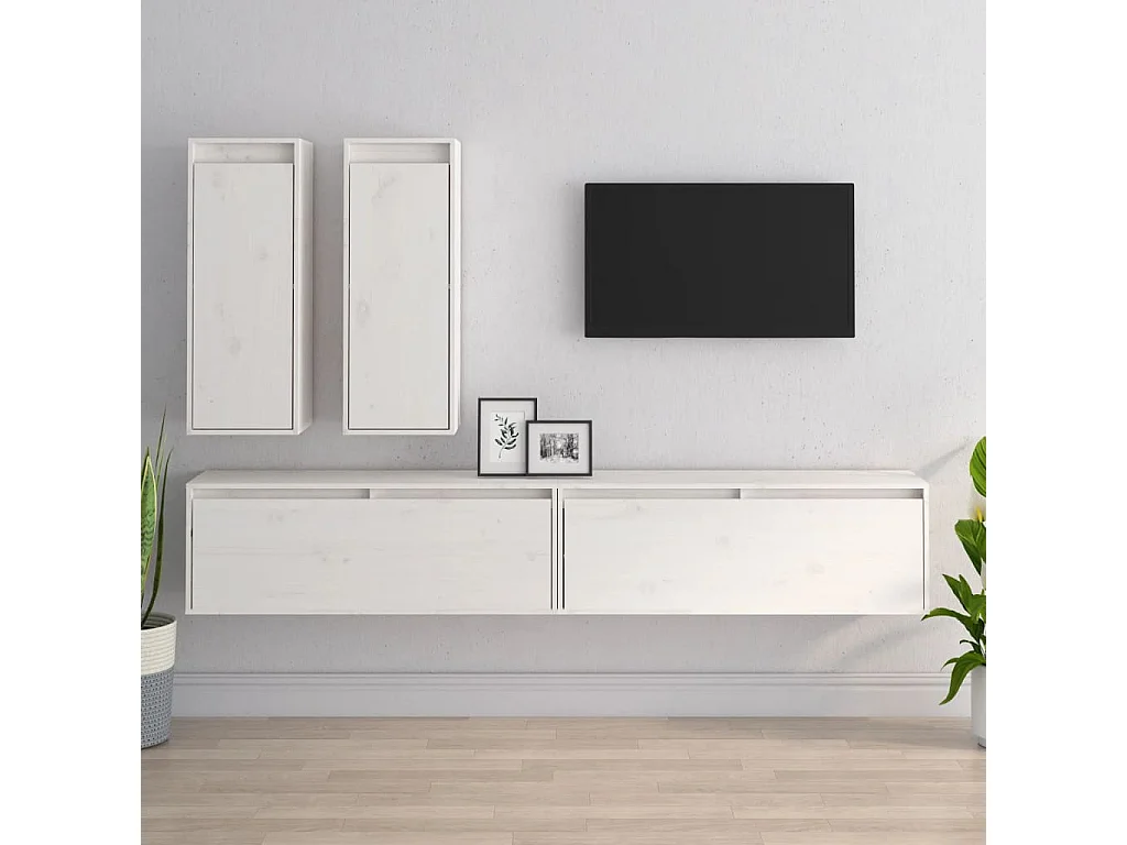 Karoline Sofie  Meubles TV 4 pcs Blanc Bois massif de pin