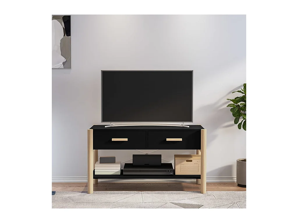 Qirlin  Mueble para TV madera contrachapada negro 82x38x45 cm