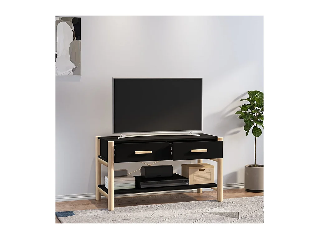 Qirlin  Mueble para TV madera contrachapada negro 82x38x45 cm