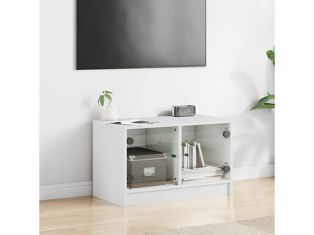 Herpen  Meuble TV avec portes en verre blanc 68x37x42 cm