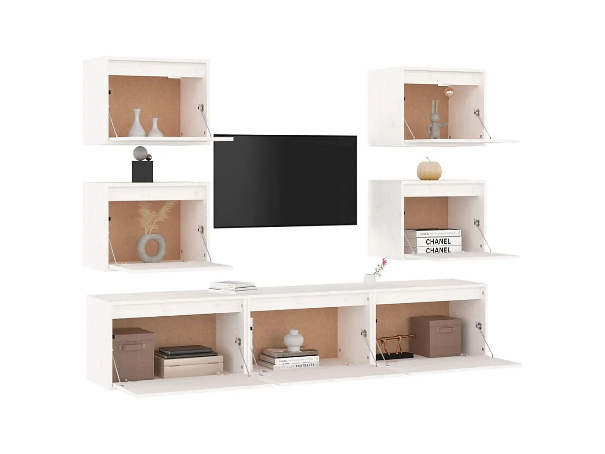 Lucas  Meubles TV 7 pcs Blanc Bois massif de pin