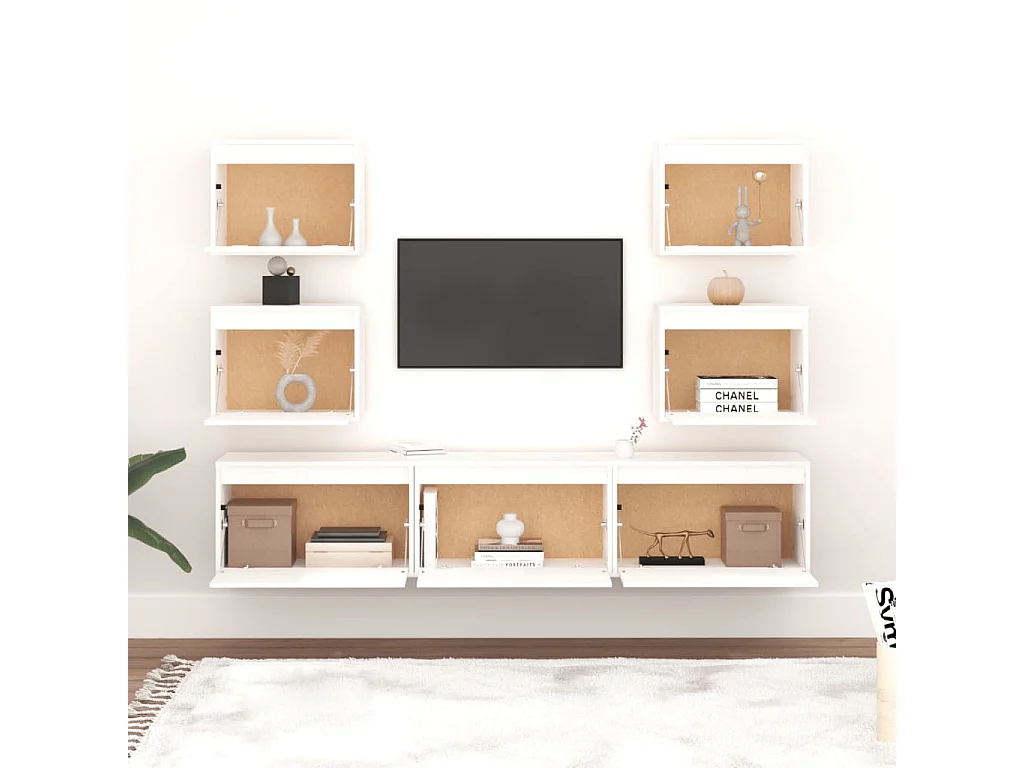 Lucas  Meubles TV 7 pcs Blanc Bois massif de pin