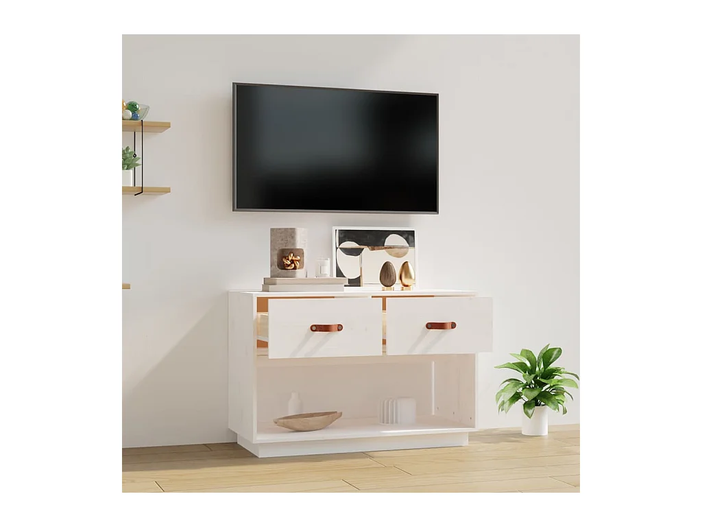 Carly Grace  Meuble TV Blanc 90x40x60 cm Bois de pin massif