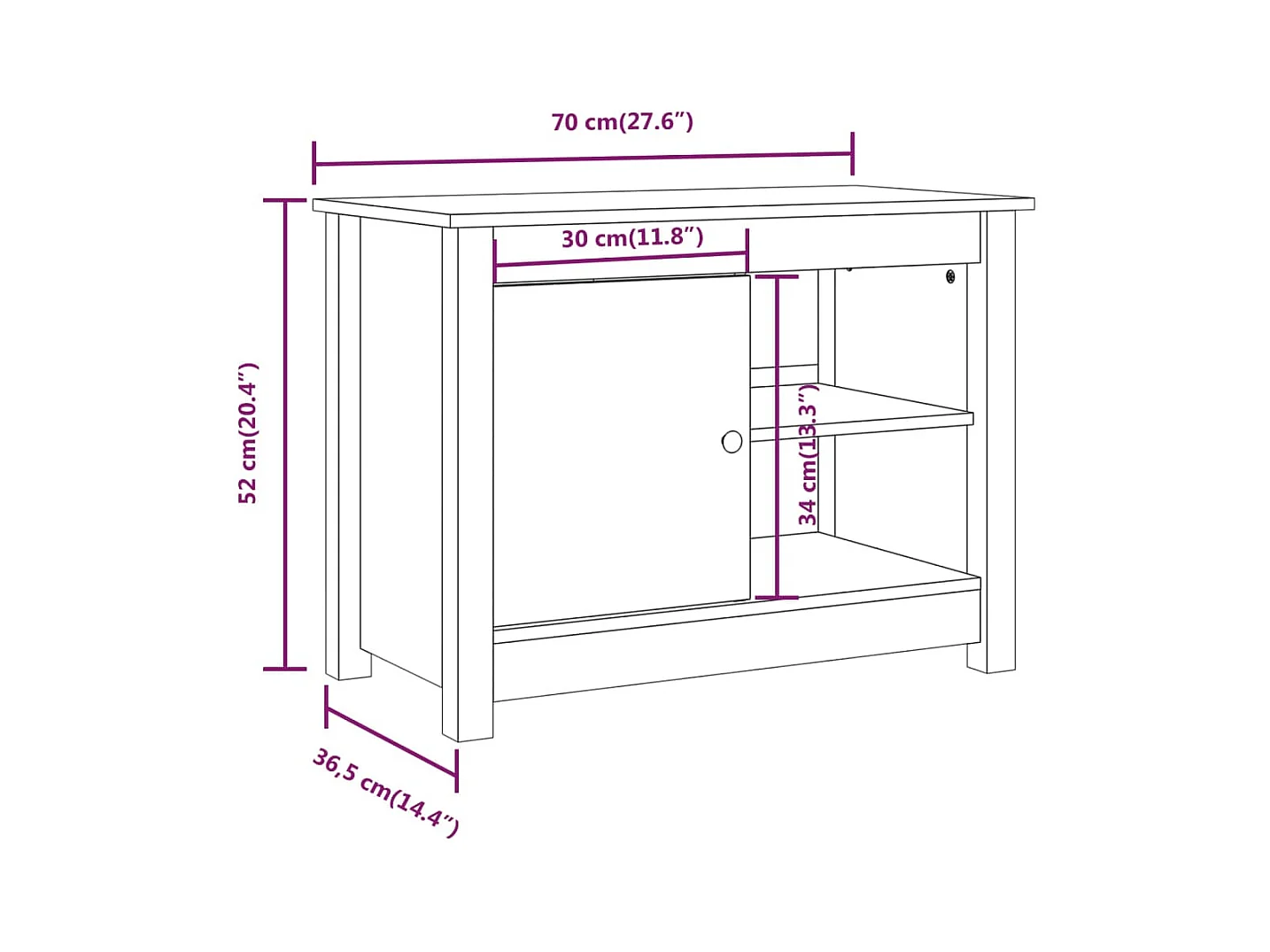 Jean-Gabriel  Mueble de TV madera maciza de pino marrón miel 70x36,5x52 cm
