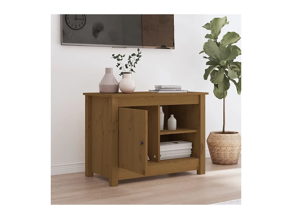 Jean-Gabriel  Mueble de TV madera maciza de pino marrón miel 70x36,5x52 cm