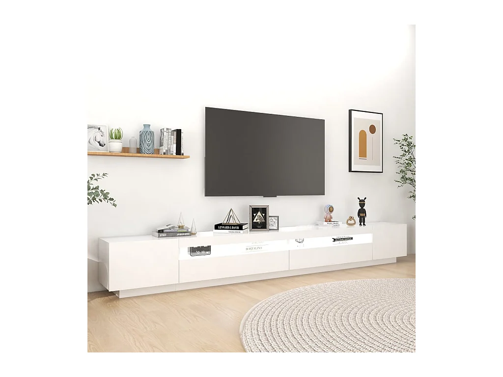 Pierre-Louis  Meuble TV avec lumières LED Blanc 300x35x40 cm
