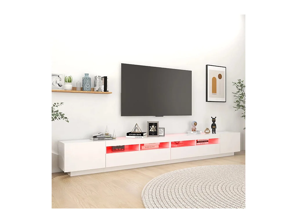 Pierre-Louis  Meuble TV avec lumières LED Blanc 300x35x40 cm