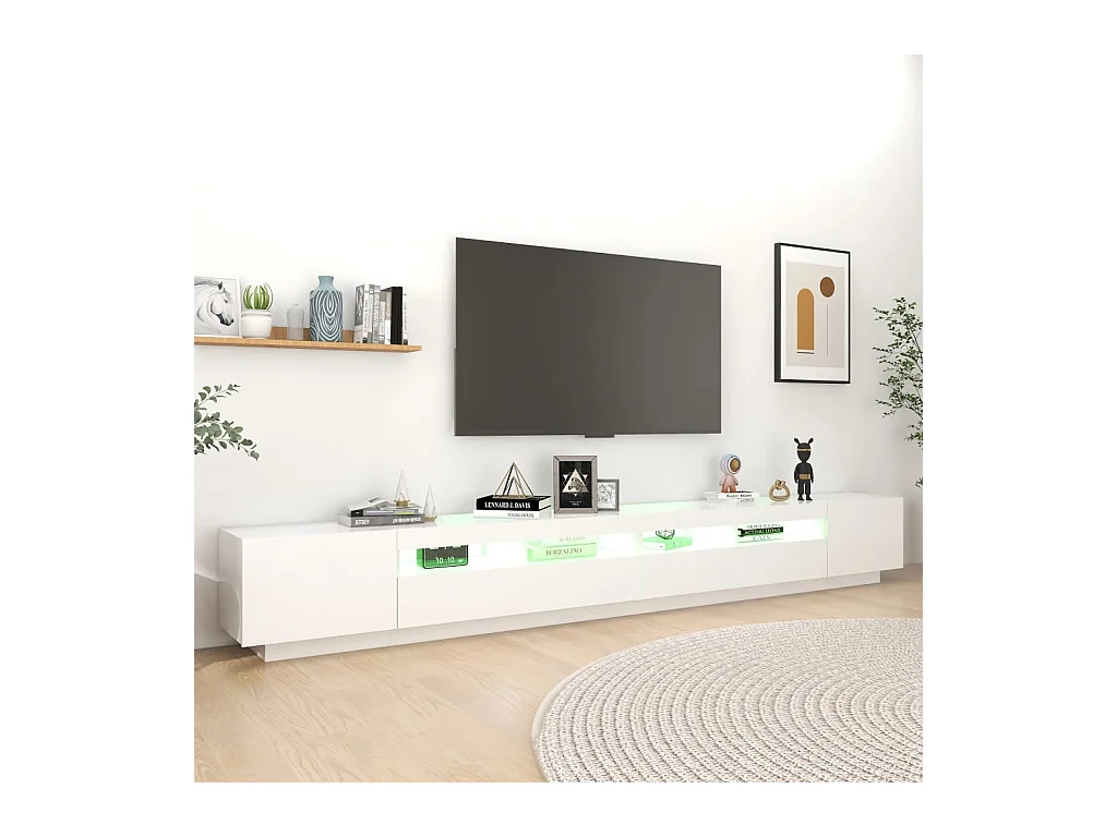 Pierre-Louis  Meuble TV avec lumières LED Blanc 300x35x40 cm