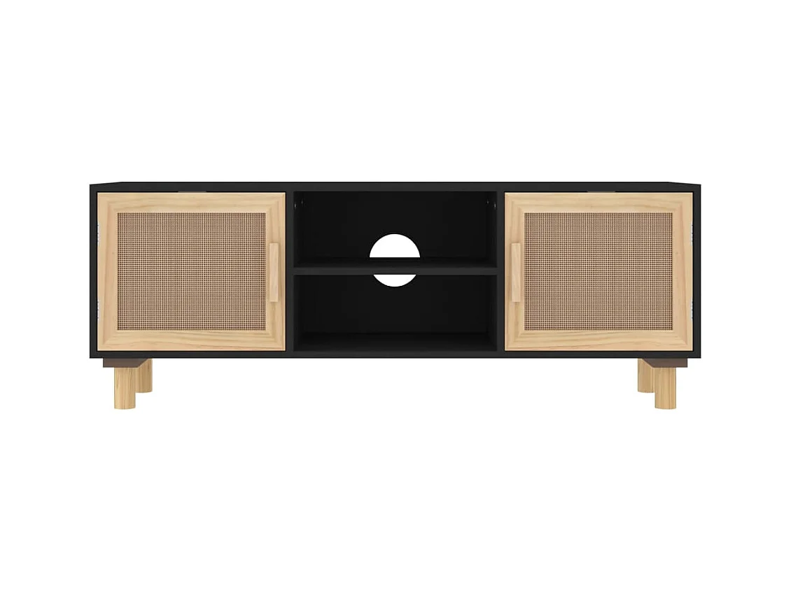 Claudia  Tv-meubel 105x30x40 cm massief grenenhout en rattan zwart