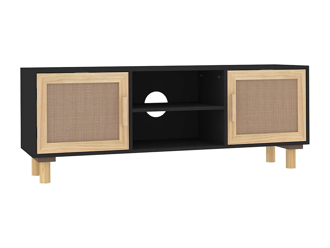 Claudia  Mueble para TV madera maciza pino y ratán natural 105x30x40 cm