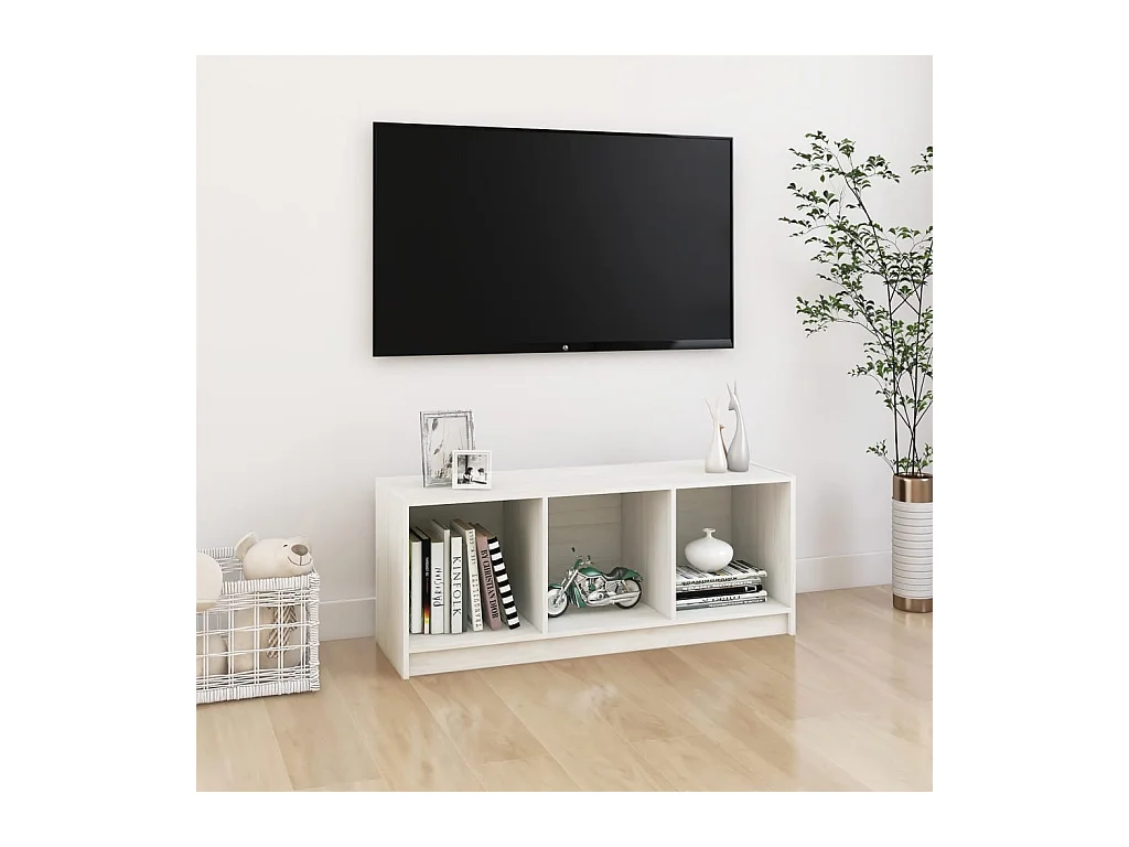 Qara  Mueble de TV madera maciza de pino blanco 104x33x41 cm