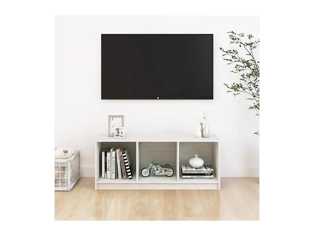 Qara  Mueble de TV madera maciza de pino blanco 104x33x41 cm