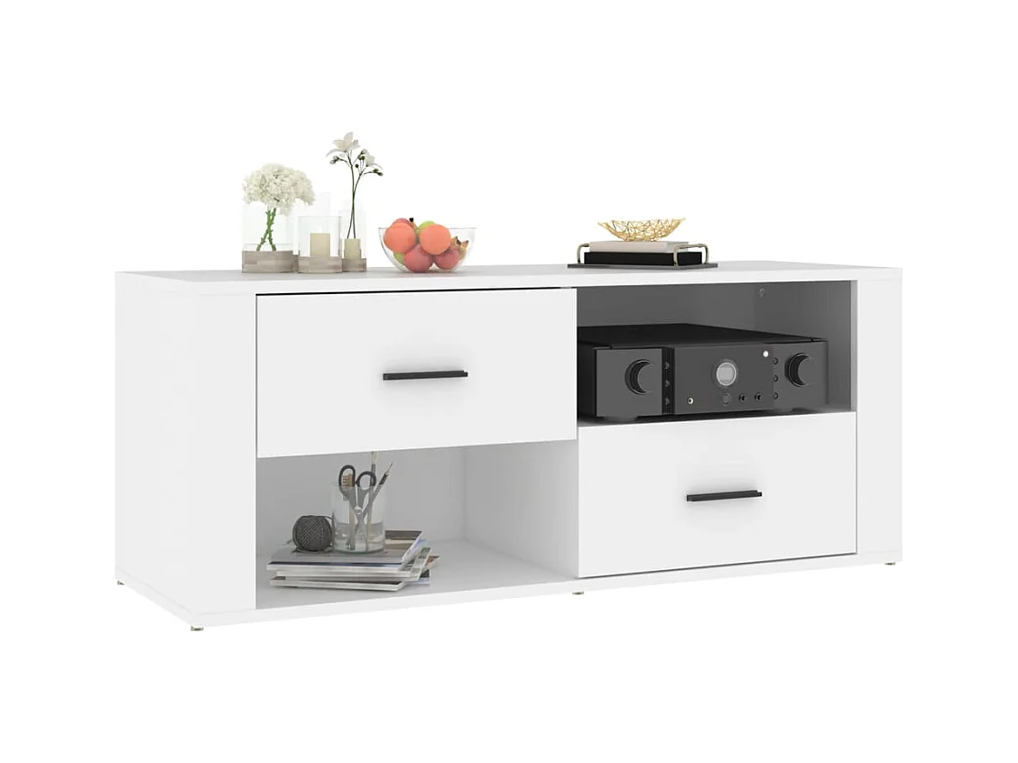 Xyra  Meuble TV Blanc 100x35x40 cm Bois d'ingénierie