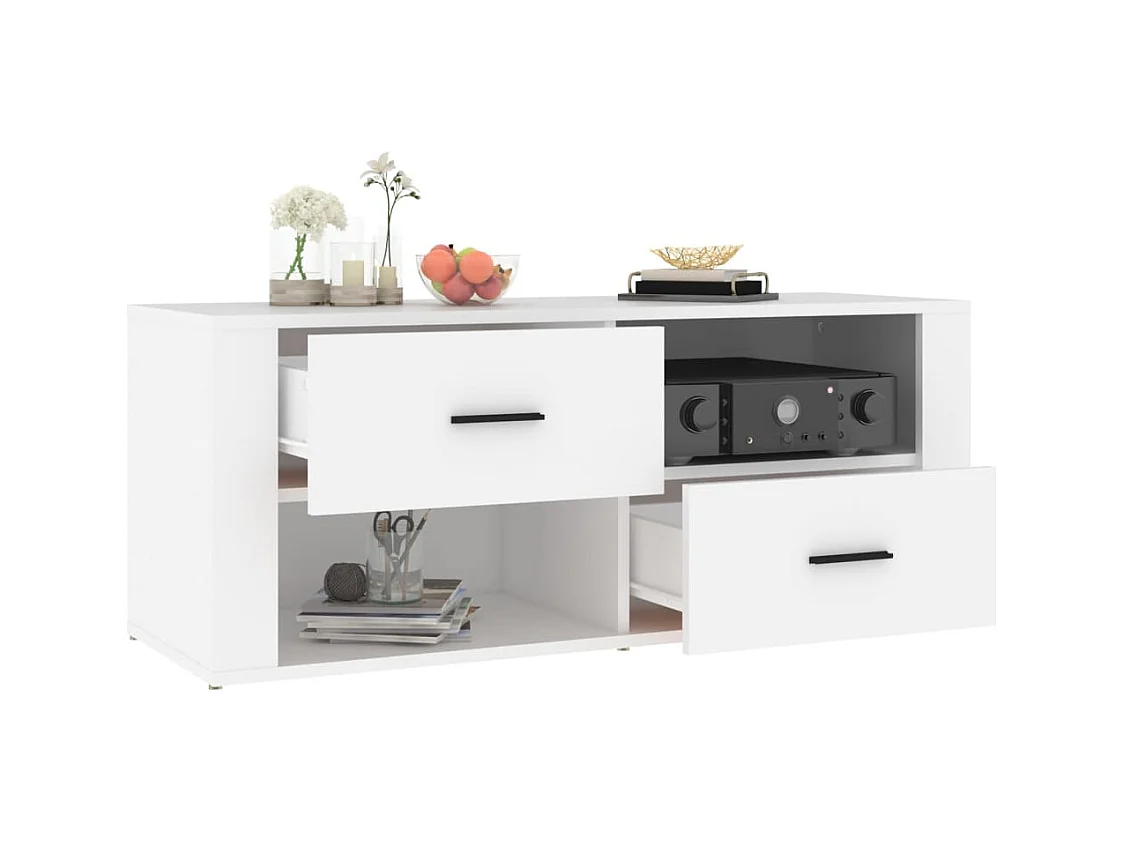 Xyra  Meuble TV Blanc 100x35x40 cm Bois d'ingénierie