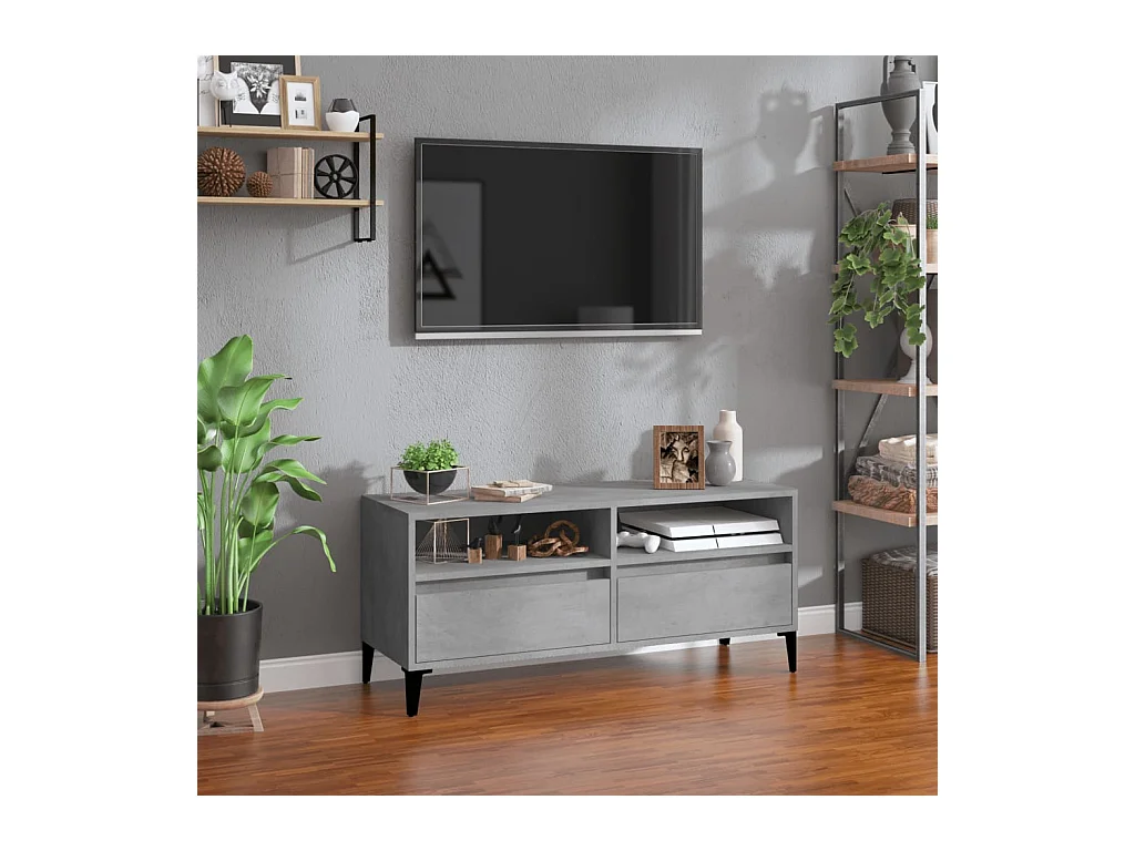 Simon-Pierre  Meuble TV gris béton 100x34,5x44,5 cm bois d'ingénierie