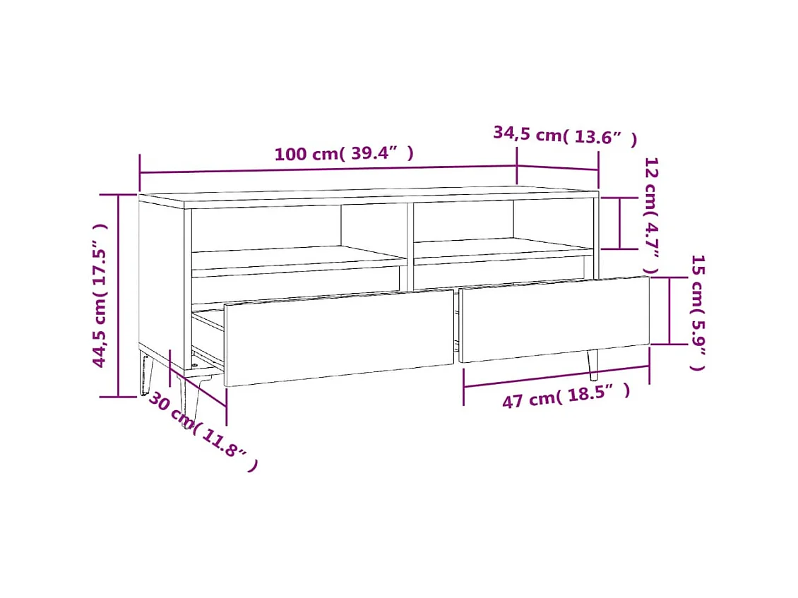 Simon-Pierre  Meuble TV gris béton 100x34,5x44,5 cm bois d'ingénierie