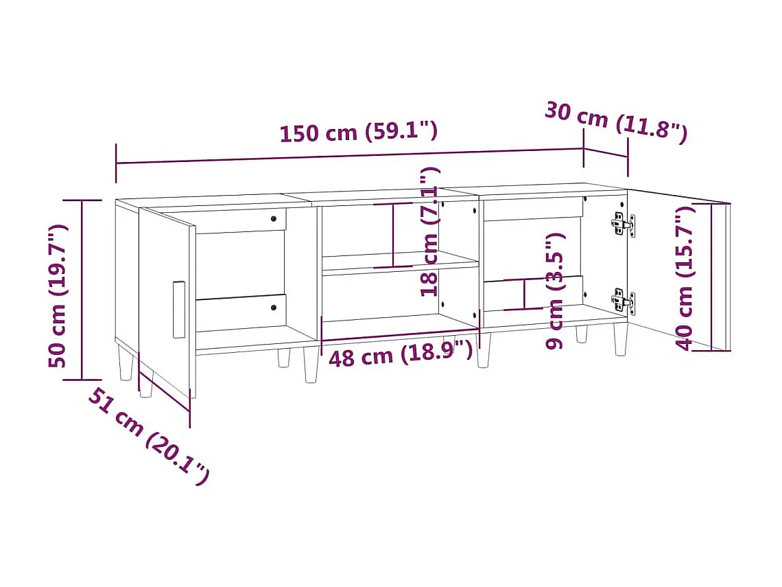 Padborg  Meuble TV Noir 150x30x50 cm Bois d'ingénierie