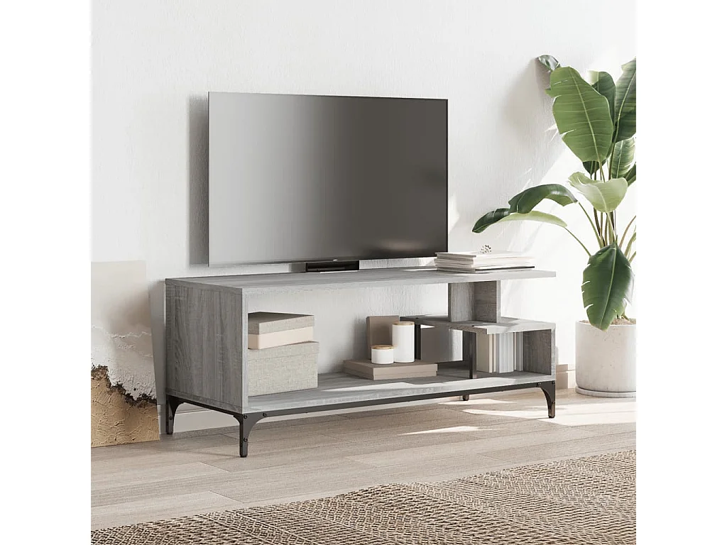 Trondheim  Meuble TV sonoma gris bois ingénierie et acier enduit de poudre