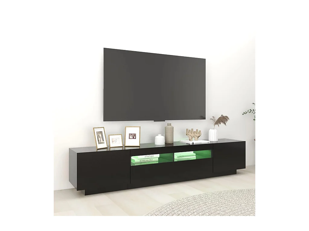 Havva  Meuble TV avec lumières LED Noir 200x35x40 cm
