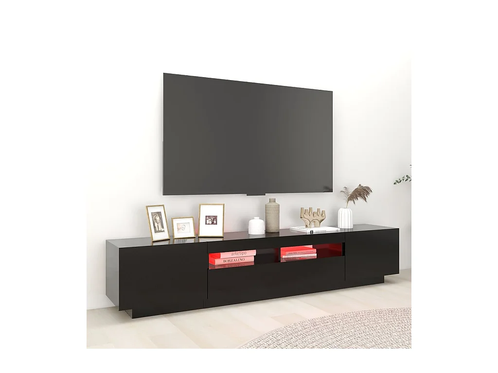 Havva  Meuble TV avec lumières LED Noir 200x35x40 cm