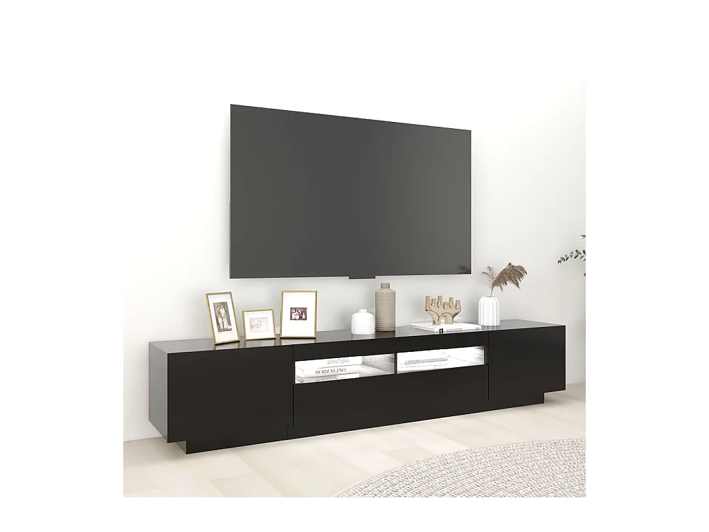 Havva  Meuble TV avec lumières LED Noir 200x35x40 cm