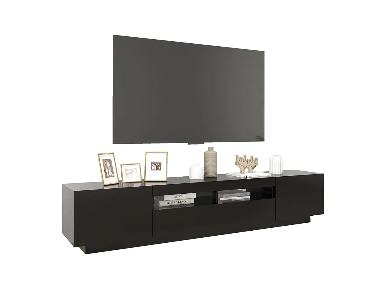 Havva  Meuble TV avec lumières LED Noir 200x35x40 cm