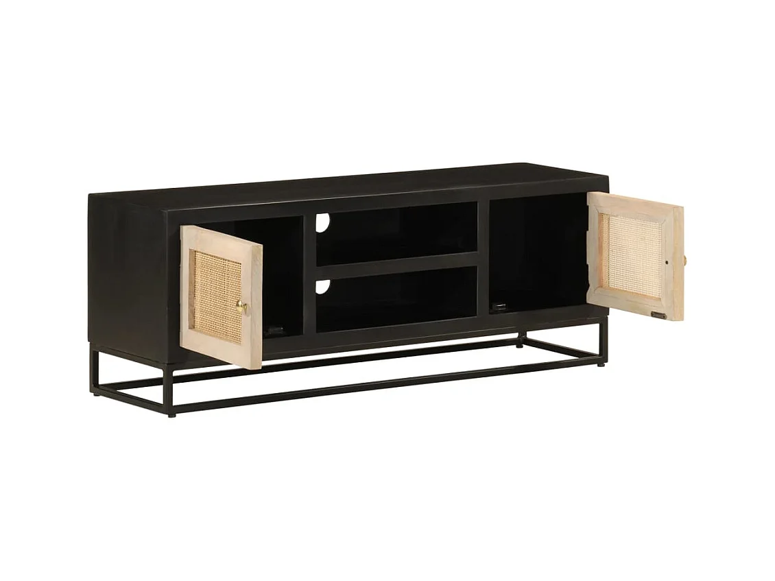 Garden Furniture -  Meuble TV noir 110x30x40 cm bois massif de manguier et fer