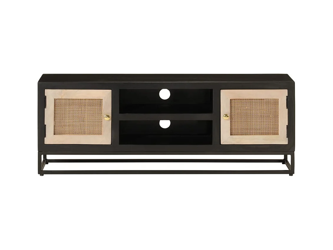 Garden Furniture -  Meuble TV noir 110x30x40 cm bois massif de manguier et fer