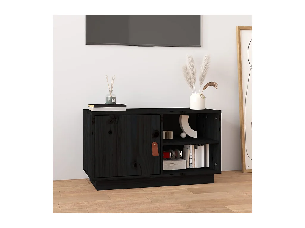 Patricia María  Mueble de TV de madera maciza de pino negro 70x34x40 cm