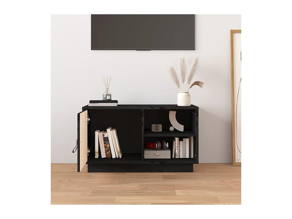 Patricia María  Mueble de TV de madera maciza de pino negro 70x34x40 cm