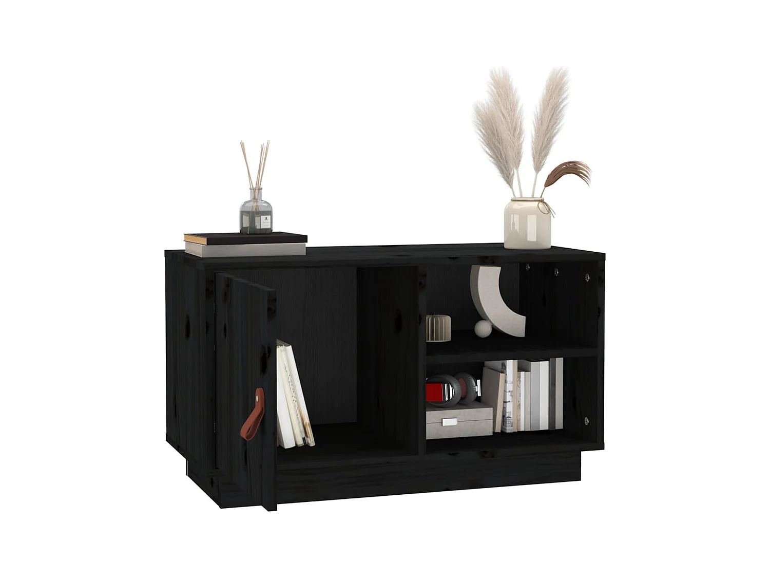Patricia María  Mueble de TV de madera maciza de pino negro 70x34x40 cm