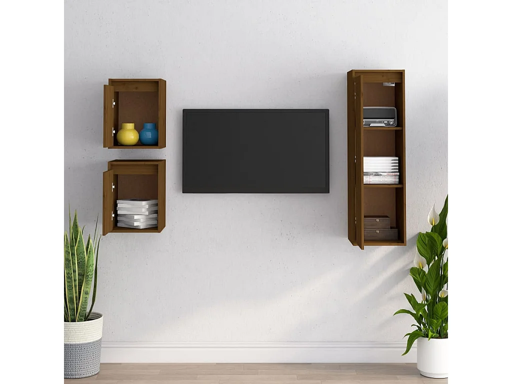Vondal  Meubles TV 3 pcs Marron miel Bois massif de pin