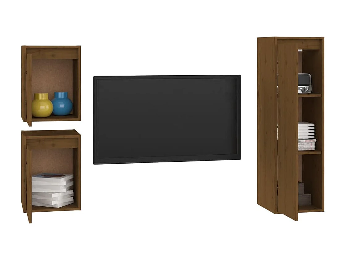 Vondal  Meubles TV 3 pcs Marron miel Bois massif de pin