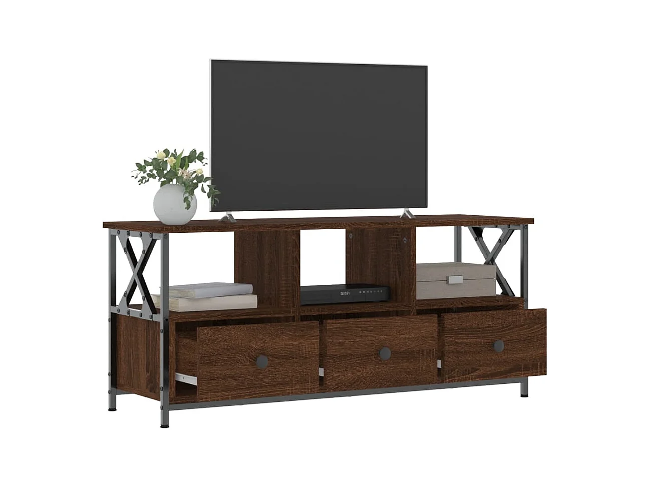 Sophie-Bernadette-Marie  Meuble TV chêne marron 102x33x45 cm bois d'ingénierie et fer