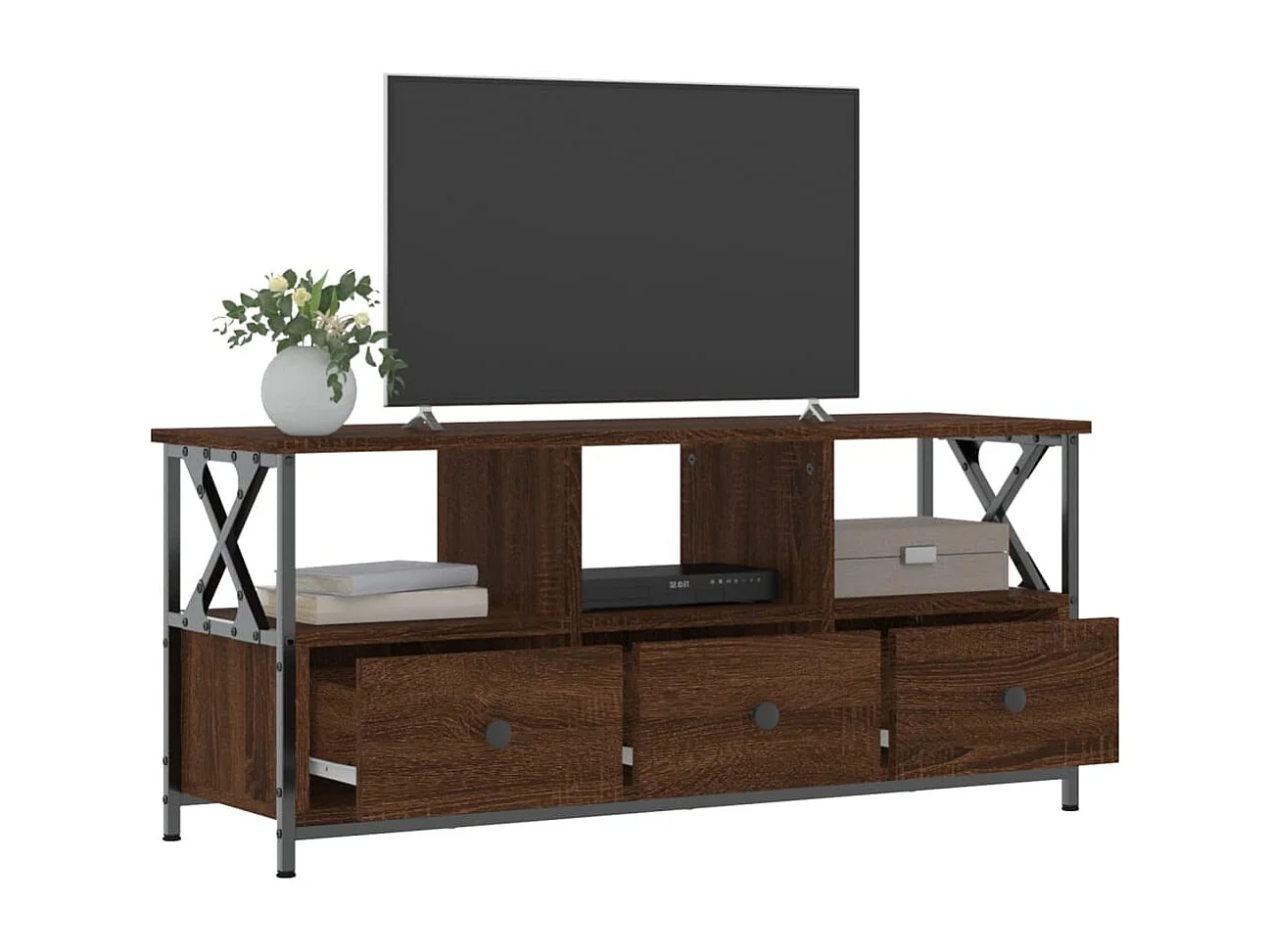 Sophie-Bernadette-Marie  Meuble TV chêne marron 102x33x45 cm bois d'ingénierie et fer