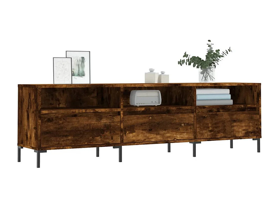 Fem  Meuble TV chêne fumé 150x30x44,5 cm bois d'ingénierie